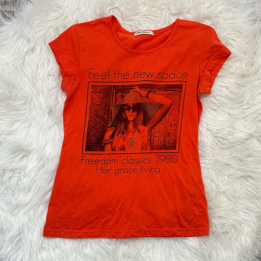 HER GRACE Vibrant Orange Tee with Graphic